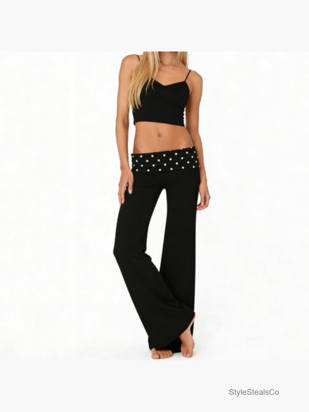 Low Rise Fold Over Yoga Pants Flare Leggings Wide Leg Lounge - Picture 4 of 7